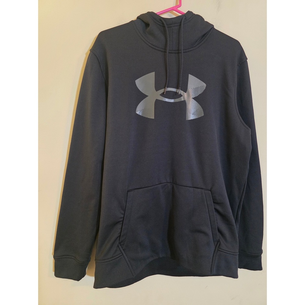 Under Armour ColdGear Hoodie Mens Large Black Grey Logo Pullover 1360606 FW2021